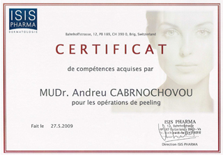 Certifikace na chemicky peeling MUDr. Andrey Cabrnochov